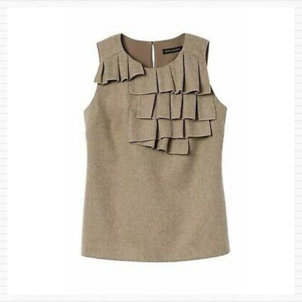 Banana Republic New Tan Metallic Pleated Shell Top - Picture 2 of 12